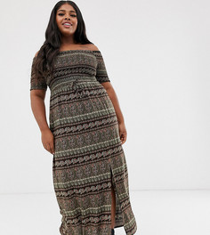 Платье макси с открытыми плечами и принтом пейсли Brave Soul Plus juliet - Черный