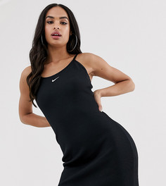 Черное облегающее платье мини в рубчик с логотипом-галочкой Nike - Черный