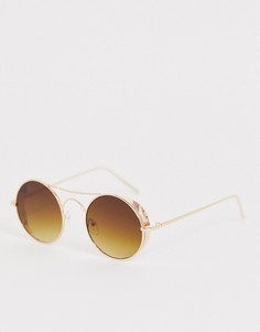 Круглые солнцезащитные очки в золотистой оправе Jeepers Peepers - Золотой