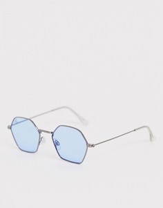 Круглые солнцезащитные очки с серебристой оправой и синими стеклами Jeepers Peepers - Черный
