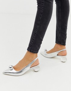 Серебристые туфли на среднем блочном каблуке ASOS DESIGN Sabina