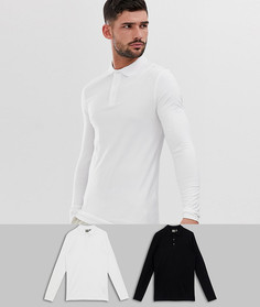 2 трикотажных обтягивающих поло с длинными рукавами ASOS DESIGN набор со скидкой