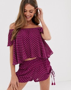 Укороченная блузка на одно плечо с принтом Raga Loretta - Фиолетовый