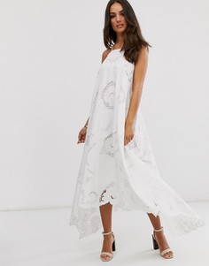 Свободное платье с халтером и ажурной отделкой ASOS EDITION - Бежевый