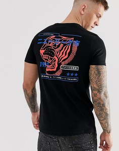 Футболка с принтом тигра на спине и маленьким принтом на груди ASOS DESIGN - Черный