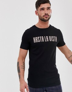 Обтягивающая футболка с принтом ASOS DESIGN - Черный