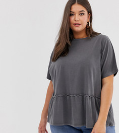 Выбеленный oversize-топ с оборками ASOS DESIGN Curve - Серый
