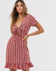 Платье с мозаичным принтом и завязкой Vila - Мульти