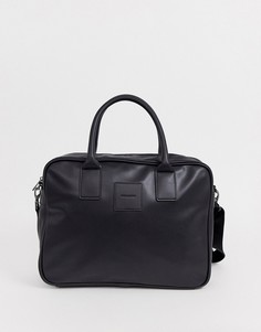 Черный портфель из искусственной кожи с логотипом на квадратной нашивке ASOS DESIGN - Черный
