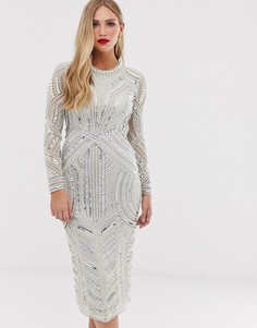Облегающее платье миди с пайетками и искусственным жемчугом ASOS EDITION - Серый