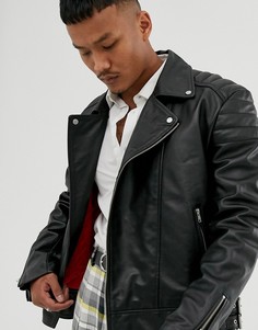 Черная кожаная байкерская куртка с красной подкладкой ASOS DESIGN - Черный
