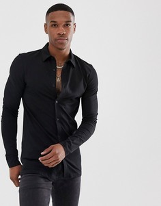 Черный обтягивающий трикотажный лонгслив-поло на пуговицах ASOS DESIGN - Черный
