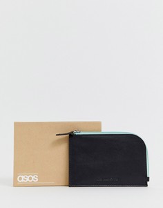 Черная кожаная кредитница с контрастной синей молнией ASOS DESIGN - Черный