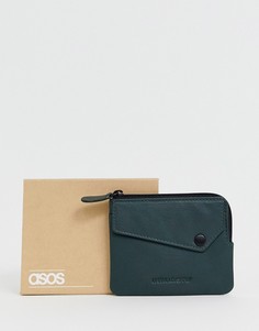 Зеленый кожаный кошелек на молнии ASOS DESIGN - Зеленый