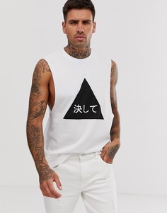 Свободная футболка без рукавов с контрастным треугольником и принтом ASOS DESIGN - Белый