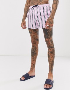 Короткие шорты для плавания в сине-розовую полоску ASOS DESIGN - Розовый