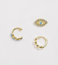Непарные серебряные серьги с позолотой серьга-гвоздик и кафф ASOS DESIGN