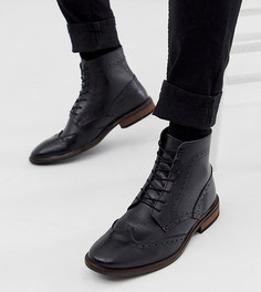 Черные кожаные ботинки-броги для широкой стопы с натуральной подошвой ASOS DESIGN - Черный