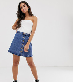 Синяя джинсовая юбка на пуговицах с запахом ASOS DESIGN Petite - Синий
