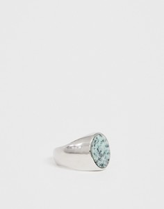 Серебристое кольцо-печатка с полудрагоценным камнем ASOS DESIGN - Серебряный