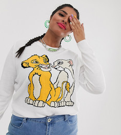 Вязаный джемпер с принтом Simba and Nala Disney The Lion King x ASOS DESIGN Curve - Белый