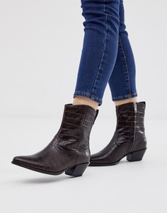 Коричневые кожаные ботинки в стиле вестерн с крокодиловым эффектом Vagabond Emily - Коричневый