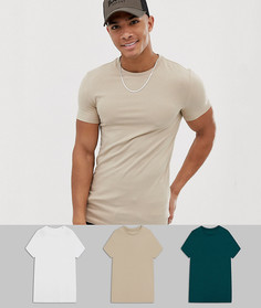 Набор из 3 облегающих эластичных футболок из органического хлопка с круглым вырезом ASOS DESIGN Набор со скидкой