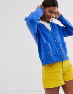 Шерстяной oversize-кардиган с логотипом Polo Ralph Lauren - Синий