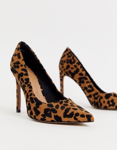 Туфли-лодочки на высоком каблуке, с острым носком и с леопардовым принтом ASOS DESIGN Porto