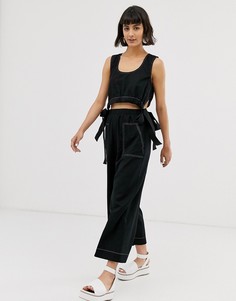 Комбинезон с вырезами, завязками и контрастной строчкой ASOS DESIGN - Черный