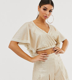 Комбинируемый топ с запахом, пайетками и необработанными краями ASOS DESIGN - Кремовый