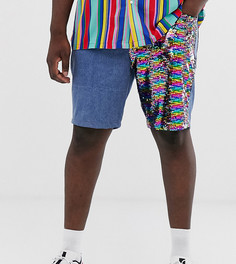 Синие выбеленные облегающие джинсовые шорты со вставками с пайетками ASOS DESIGN Plus - Синий