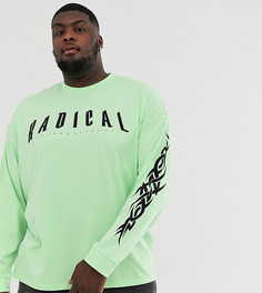Свободный лонгслив с принтом на груди и на рукаве ASOS DESIGN Plus - Зеленый