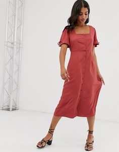 Платье миди на пуговицах с квадратным вырезом Vero Moda - Розовый