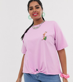 Футболка с узлом и принтом Disney The Lion King x ASOS DESIGN Curve - Розовый