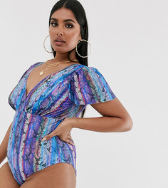 Слитный купальник со змеиным принтом ASOS DESIGN curve - Мульти