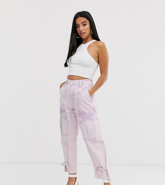 Сиреневые брюки в стиле милитари с эффектом кислотной стирки ASOS DESIGN Petite - Фиолетовый