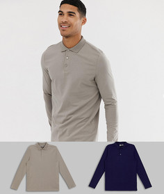 2 трикотажных лонгслива-поло ASOS DESIGN Скидка