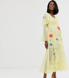 Платье макси с запахом и вышивкой ASOS DESIGN Maternity - Желтый