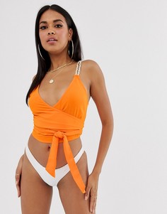 Оранжевый пляжный кроп-топ на плетеных бретельках с поясом ASOS DESIGN - Оранжевый