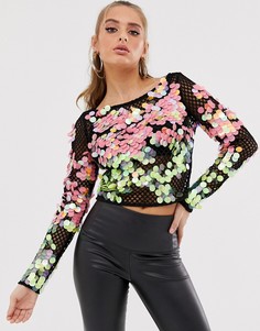 Топ из сетки с яркими пайетками ASOS DESIGN - Мульти