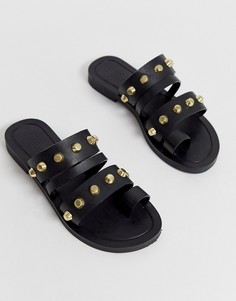 Черные кожаные сандалии с заклепками ASOS DESIGN Freewheel - Черный