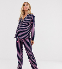 Пижамный комплект из рубашки и брюк в полоску из 100% модала ASOS DESIGN Maternity - Мульти