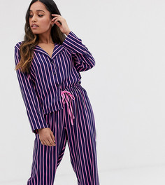 Пижамный комплект из рубашки и брюк в полоску из 100% модала ASOS DESIGN Petite - Мульти