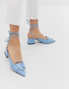 Голубые туфли на среднем каблуке с эффектом крокодиловой кожи и кольцом ASOS DESIGN Subtract - Синий
