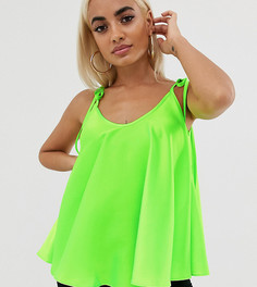 Атласный топ на тонких бретельках-завязках ASOS DESIGN Petite - Зеленый