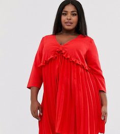 Свободное платье мини с плиссировкой ASOS DESIGN Curve - Красный
