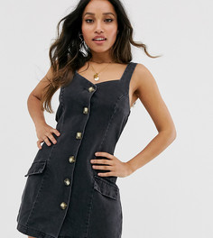Черный джинсовый сарафан мини на пуговицах ASOS DESIGN Petite - Черный