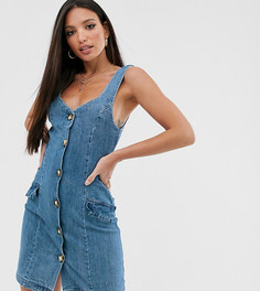 Синий джинсовый сарафан мини на пуговицах ASOS DESIGN Tall - Синий