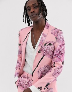 Льняной супероблегающий пиджак с цветочным принтом Twisted Tailor - Розовый